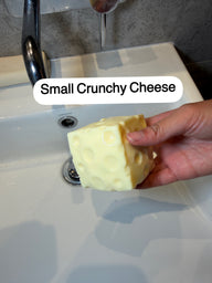 Small Crunchy Cheese Squishy (Zero bounce-back) Squish Fidget Toy(Hard Strength) - Moldable(Will lose its shape after squeezed) / Loses Shape/Molding back with have slight air / Develops Small Fluffs holes which can be washed away